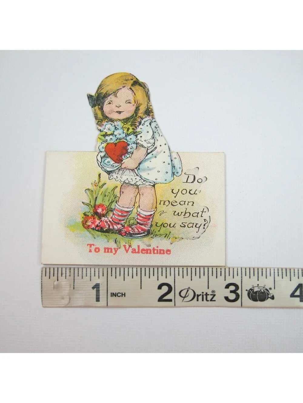 Vintage Valentine Cutout Card Stand Up Blonde Girl Red Heart 1920s-30s UNSIGNED